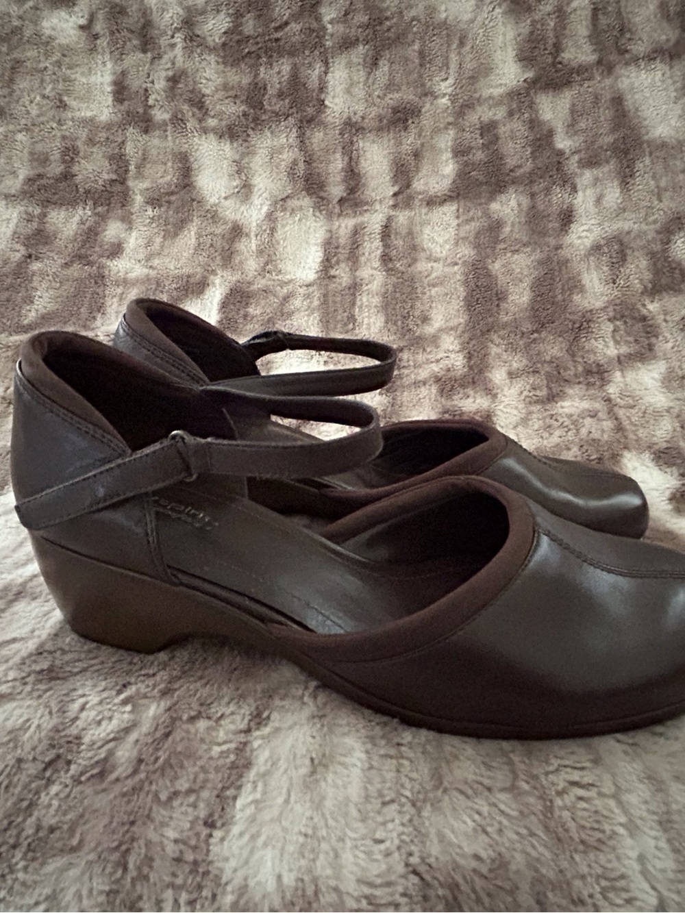 Easy Spirit Brown Leather Mary Jane Wedge with Ankle-Strap - 8.5W